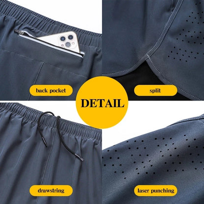 Men’s Quick-Dry Double Layer Running and Training Shorts Black Fitness Workout Gym Shorts