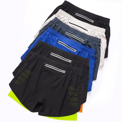 Men’s Quick-Dry Double Layer Running and Training Shorts Black Fitness Workout Gym Shorts