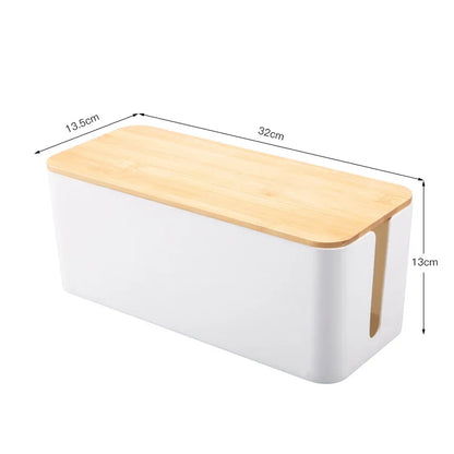Elegant Bamboo Cable Management Box with Wire Organizer and Power Cord Storage for Desk, Home, or Office