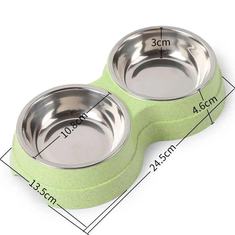 Double Pet Bowls for Cats & Dogs – Stainless Steel Food & Water Feeder – Non-Toxic, Durable, Small Pet Feeding Dish