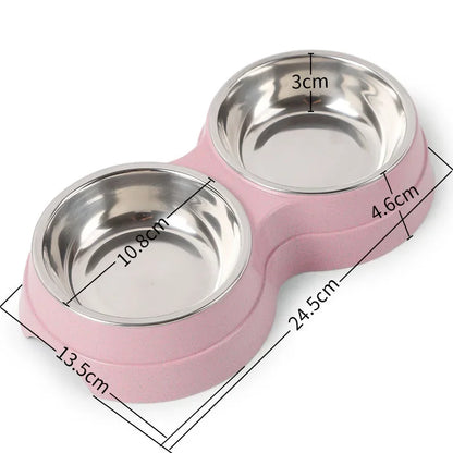 Double Pet Bowls for Cats & Dogs – Stainless Steel Food & Water Feeder – Non-Toxic, Durable, Small Pet Feeding Dish