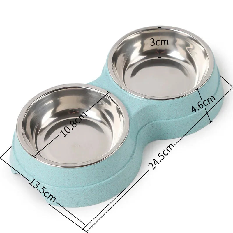 Double Pet Bowls for Cats & Dogs – Stainless Steel Food & Water Feeder – Non-Toxic, Durable, Small Pet Feeding Dish