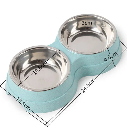 Double Pet Bowls for Cats & Dogs – Stainless Steel Food & Water Feeder – Non-Toxic, Durable, Small Pet Feeding Dish