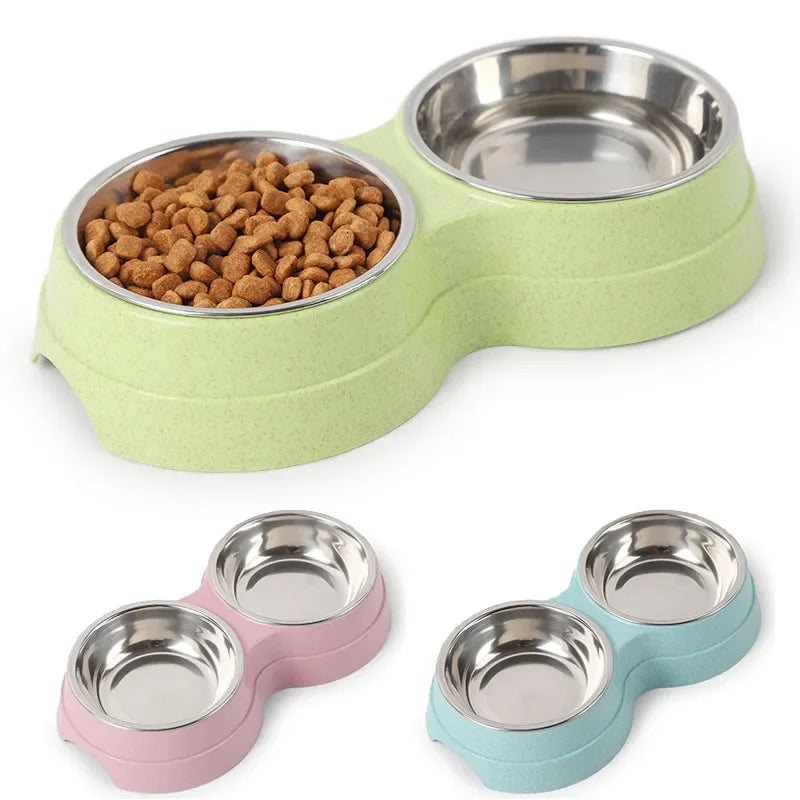 Double Pet Bowls for Cats & Dogs – Stainless Steel Food & Water Feeder – Non-Toxic, Durable, Small Pet Feeding Dish