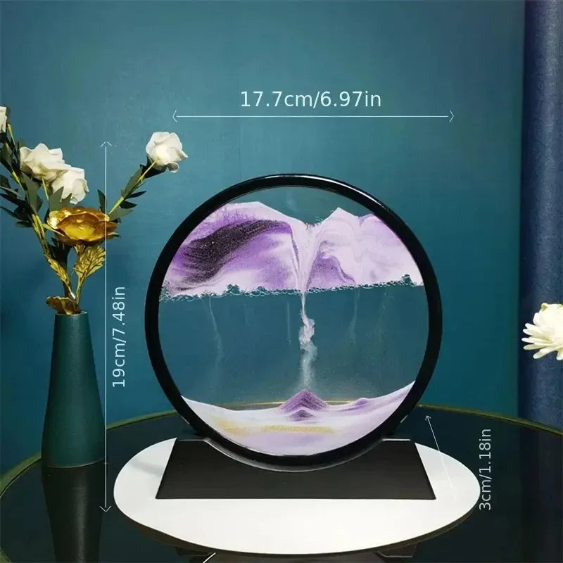 3D Moving Sand Art Picture - 7 Inch Round Glass Ocean Sandscape Hourglass Quick Sand Painting for Home Decor