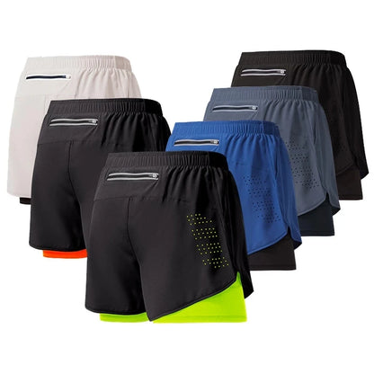 Men’s Quick-Dry Double Layer Running and Training Shorts Black Fitness Workout Gym Shorts