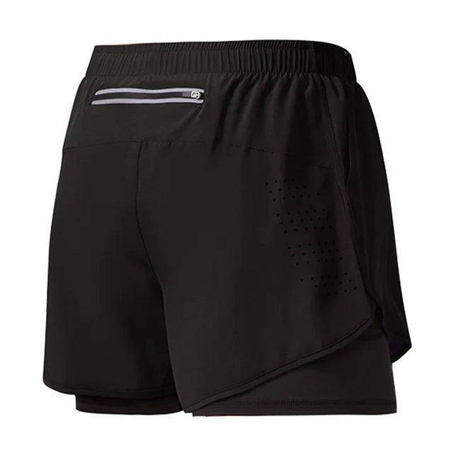 Men’s Quick-Dry Double Layer Running and Training Shorts Black Fitness Workout Gym Shorts