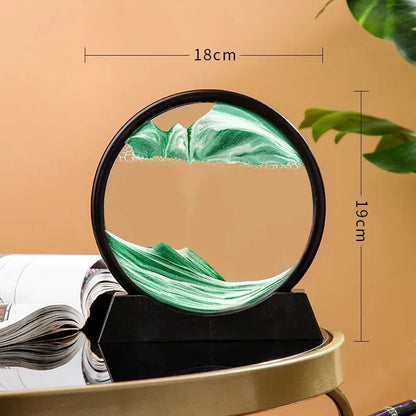 3D Moving Sand Art Picture - 7 Inch Round Glass Ocean Sandscape Hourglass Quick Sand Painting for Home Decor