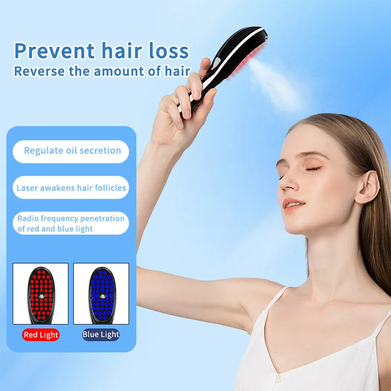 Electric Spray Massage Comb – Anti-Hair Loss Scalp Massager with Vibration, LED Therapy & Nano Atomization