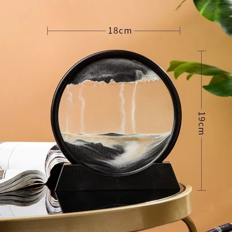 3D Moving Sand Art Picture - 7 Inch Round Glass Ocean Sandscape Hourglass Quick Sand Painting for Home Decor