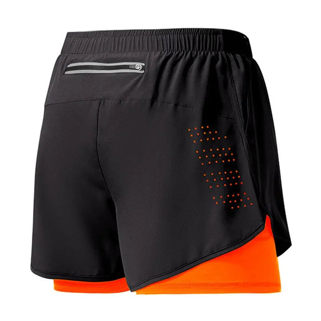 Men’s Quick-Dry Double Layer Running and Training Shorts Black Fitness Workout Gym Shorts