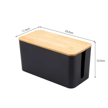 Elegant Bamboo Cable Management Box with Wire Organizer and Power Cord Storage for Desk, Home, or Office