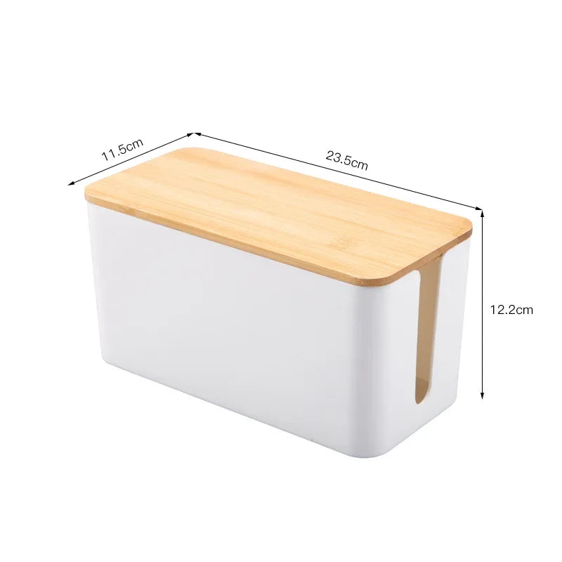 Elegant Bamboo Cable Management Box with Wire Organizer and Power Cord Storage for Desk, Home, or Office
