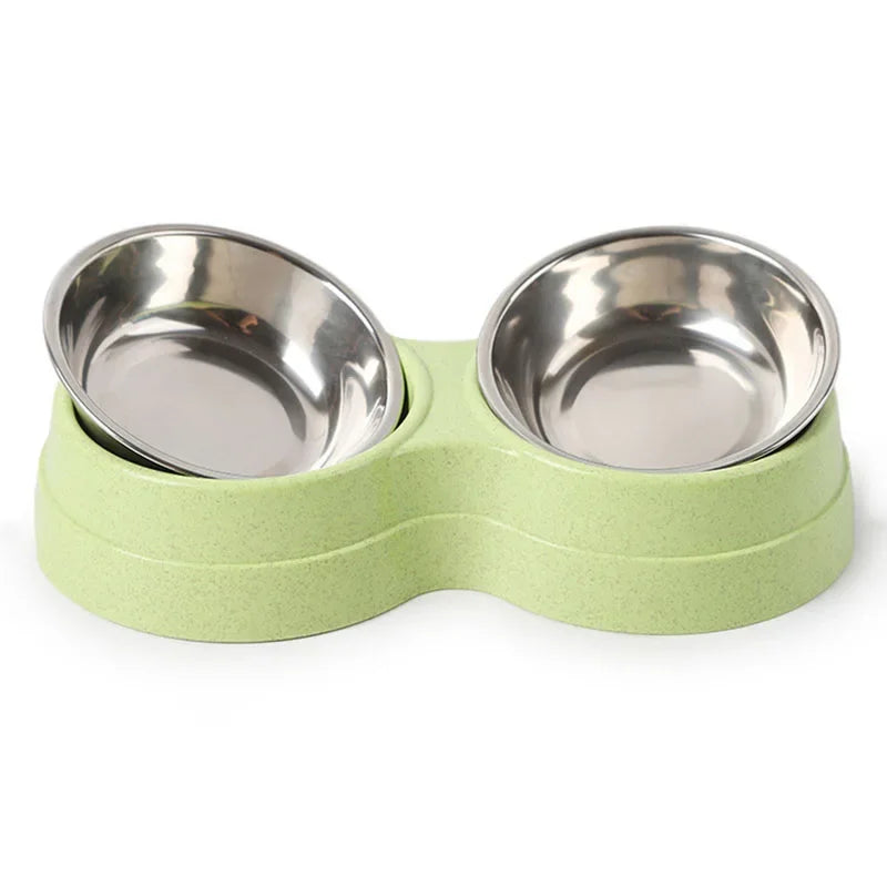 Double Pet Bowls for Cats & Dogs – Stainless Steel Food & Water Feeder – Non-Toxic, Durable, Small Pet Feeding Dish