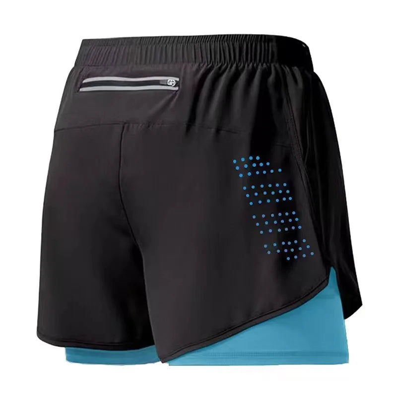 Men’s Quick-Dry Double Layer Running and Training Shorts Black Fitness Workout Gym Shorts
