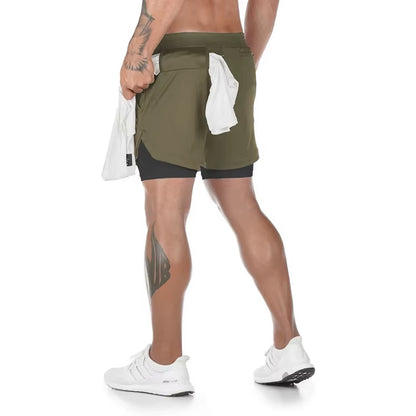 Men’s 2-in-1 Camo Running Shorts | Quick Dry Gym Fitness Workout Shorts
