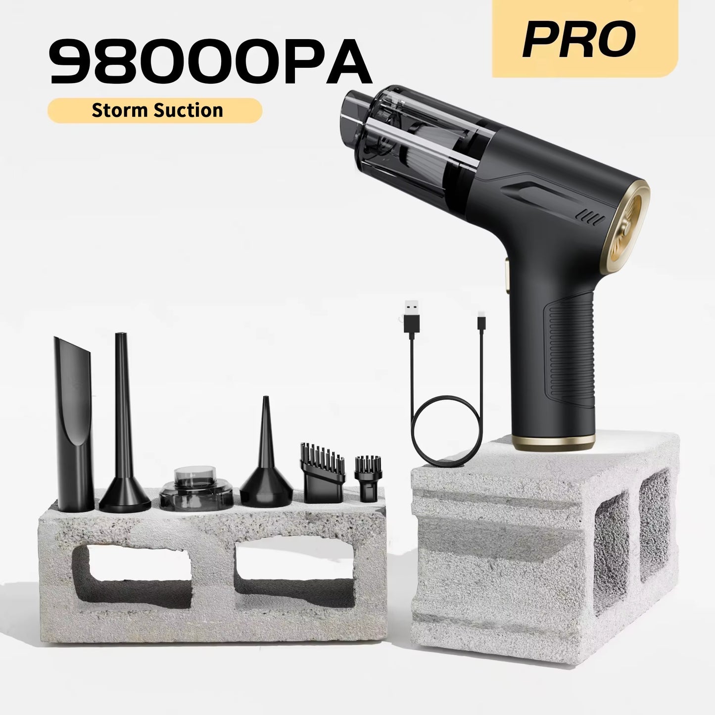 98000PA Mini Car Vacuum Cleaner – Wireless, Powerful Handheld Cleaner & Air Blower for Car and Home