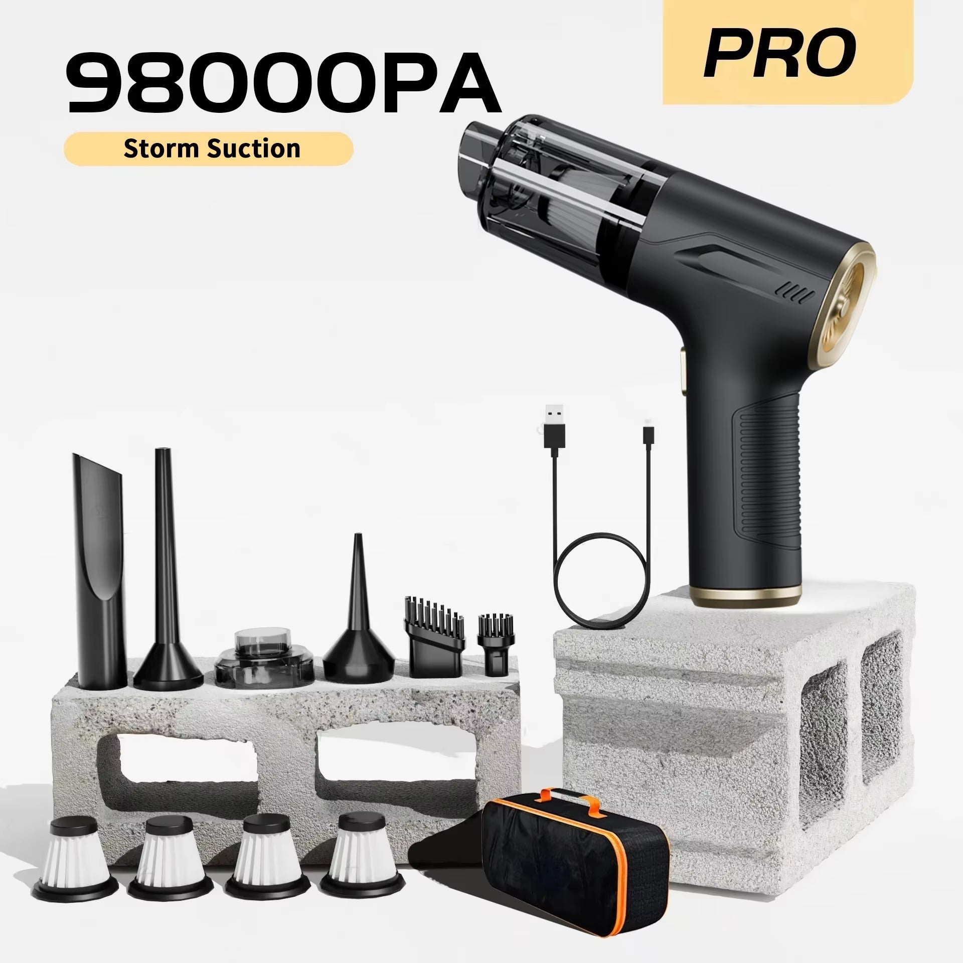 98000PA Mini Car Vacuum Cleaner – Wireless, Powerful Handheld Cleaner & Air Blower for Car and Home