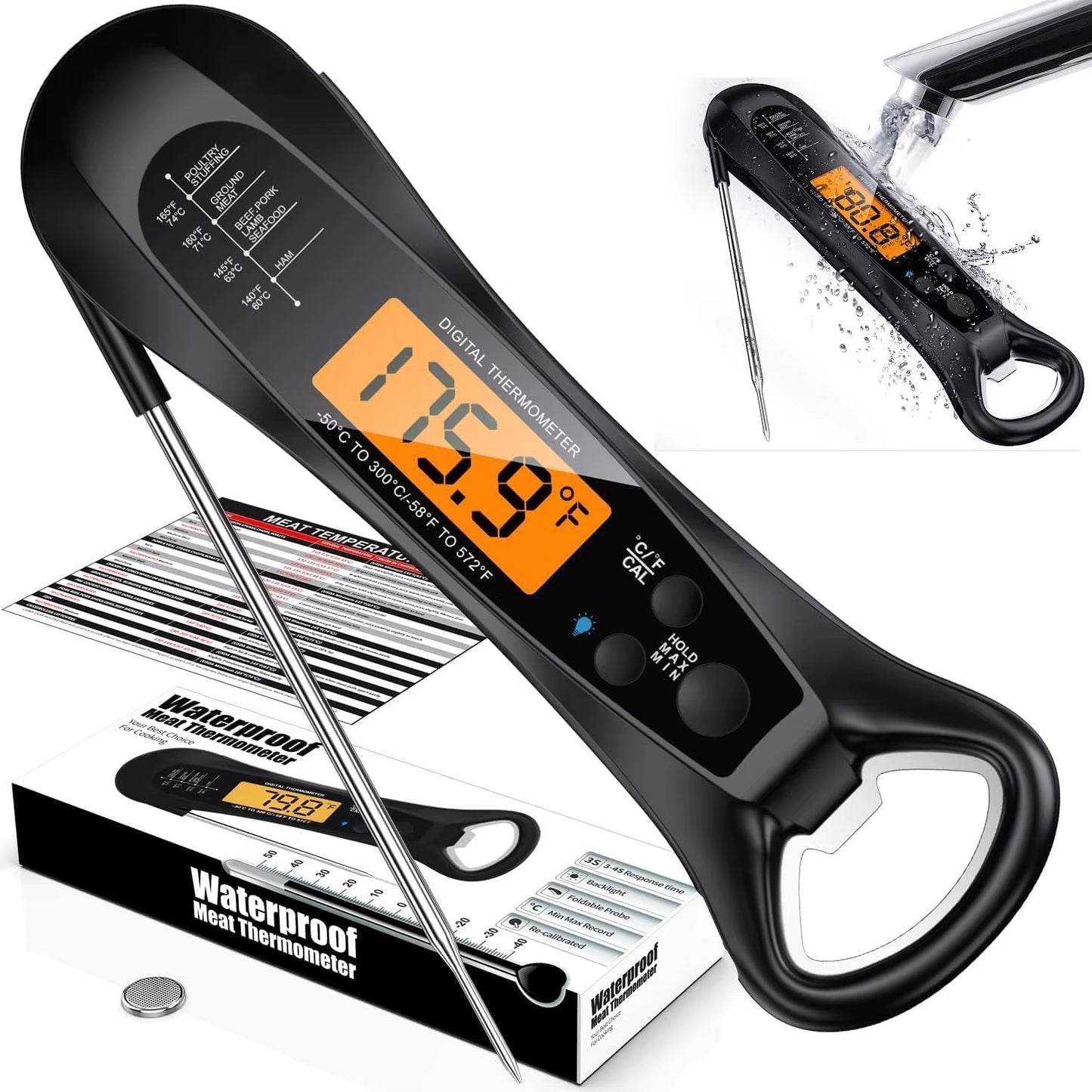 Instant Read Digital Meat Thermometer – Fast, Precise Food Temperature Gauge with Backlight
