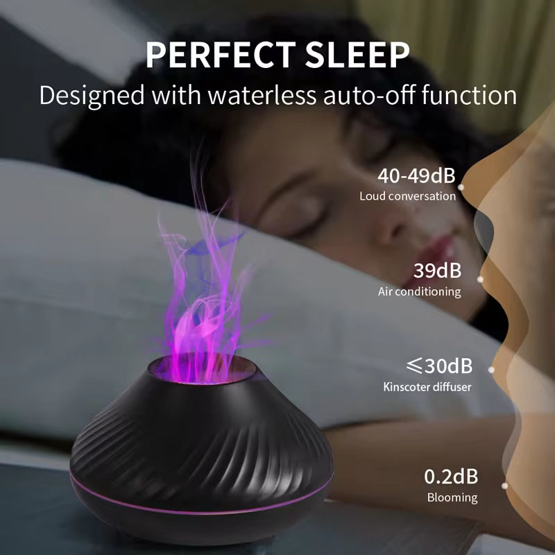 Volcanic Flame Essential Oil Diffuser – 130ml USB Aroma Humidifier with LED Night Light