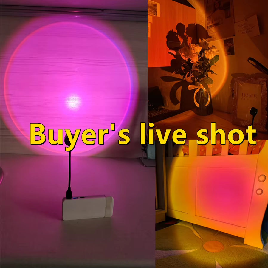 Rnntuu USB Sunset Lamp Projector – 360° Rotating LED Mood Light for Home Decor & Photography**
