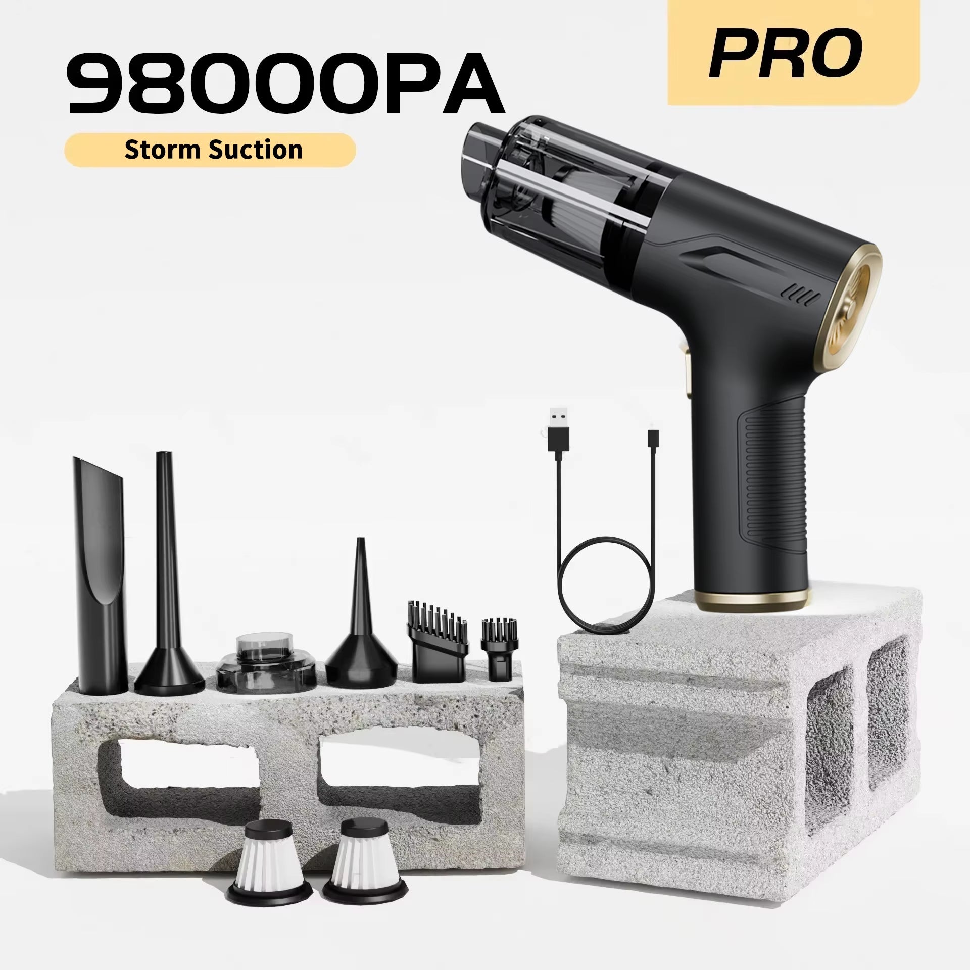 98000PA Mini Car Vacuum Cleaner – Wireless, Powerful Handheld Cleaner & Air Blower for Car and Home