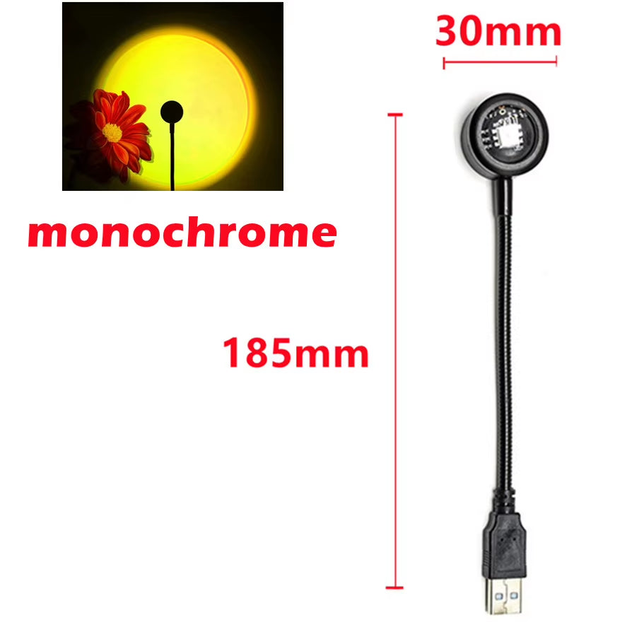 Rnntuu USB Sunset Lamp Projector – 360° Rotating LED Mood Light for Home Decor & Photography**