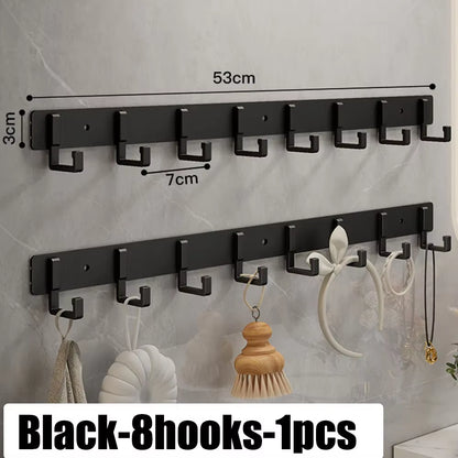 Wall Mounted Coat Rack with Black Hooks – Heavy Duty Towel & Robe Hanger for Bathroom, Kitchen & Entryway