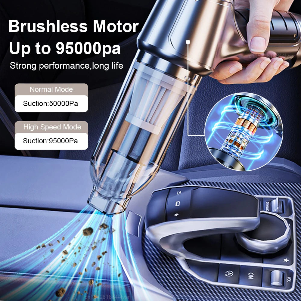 Rechargeable Wireless Car Vacuum Cleaner – 95000PA Suction | Handheld & Cordless 