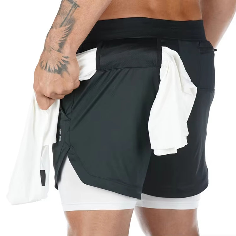 Men’s 2-in-1 Camo Running Shorts | Quick Dry Gym Fitness Workout Shorts