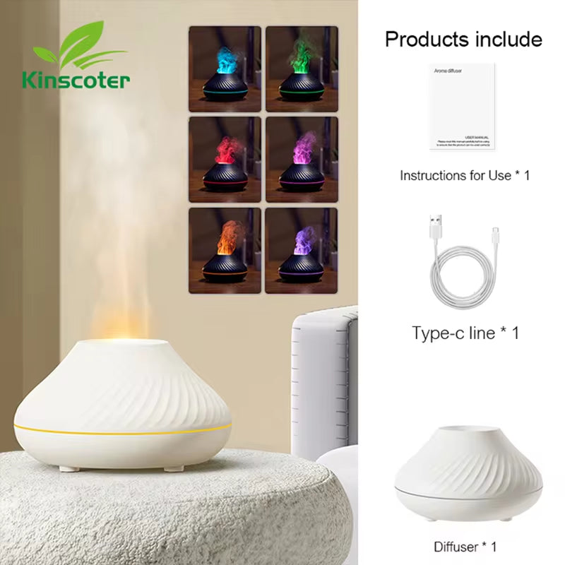 Volcanic Flame Essential Oil Diffuser – 130ml USB Aroma Humidifier with LED Night Light